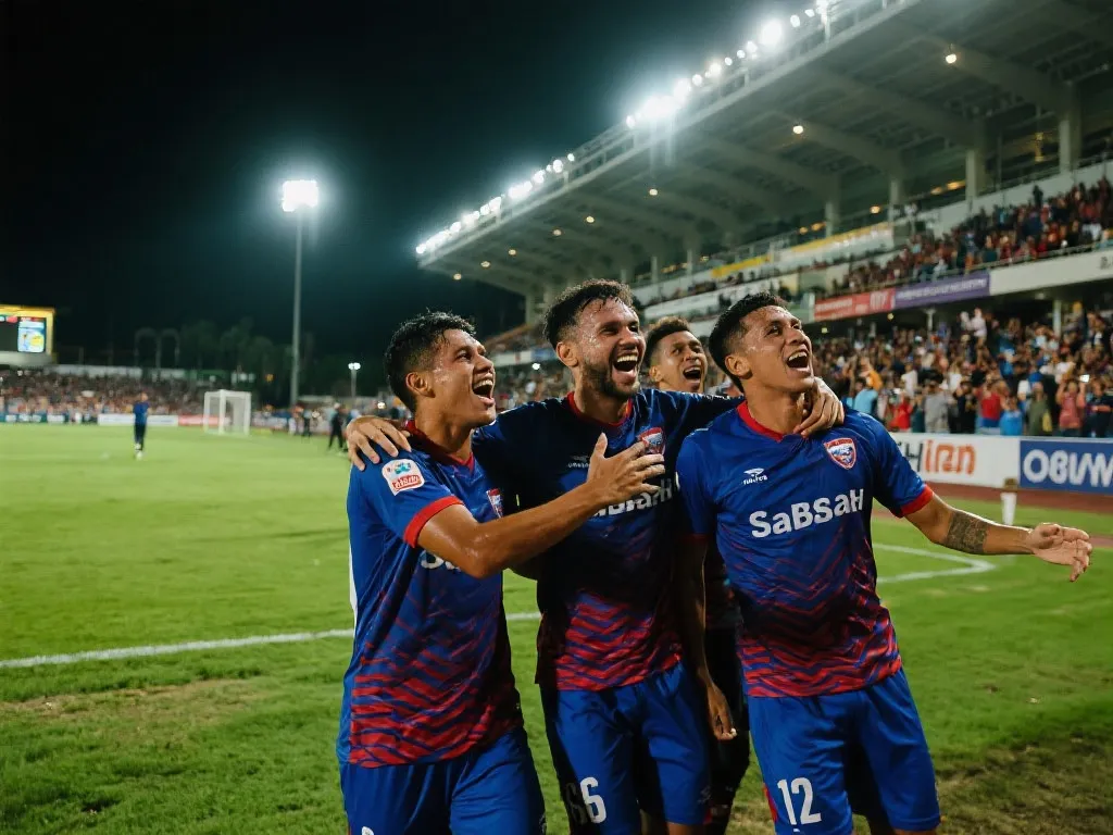 Sabah FC球员在Likas球场进球庆祝
